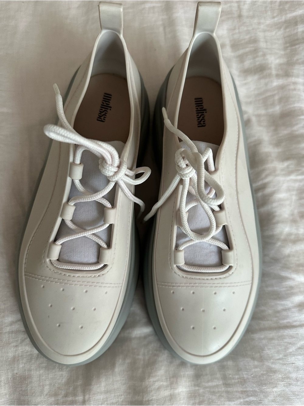 Melissa Women’s White and Light Gray Platform Lace-Up Loafers